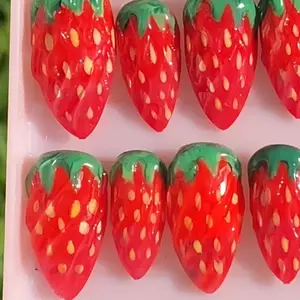 3D STRAWBERRY NAILS SHORT ALMOND SHAPE