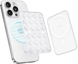 Magnetic Suction Phone Mount for MagSafe Case, Removable Sticky Phone Grip Holder for Hands-Free Makeup/Selfie/Live Streaming/Vlog for TikTok & Instagram Influencer/Creator, Transparent sil cone