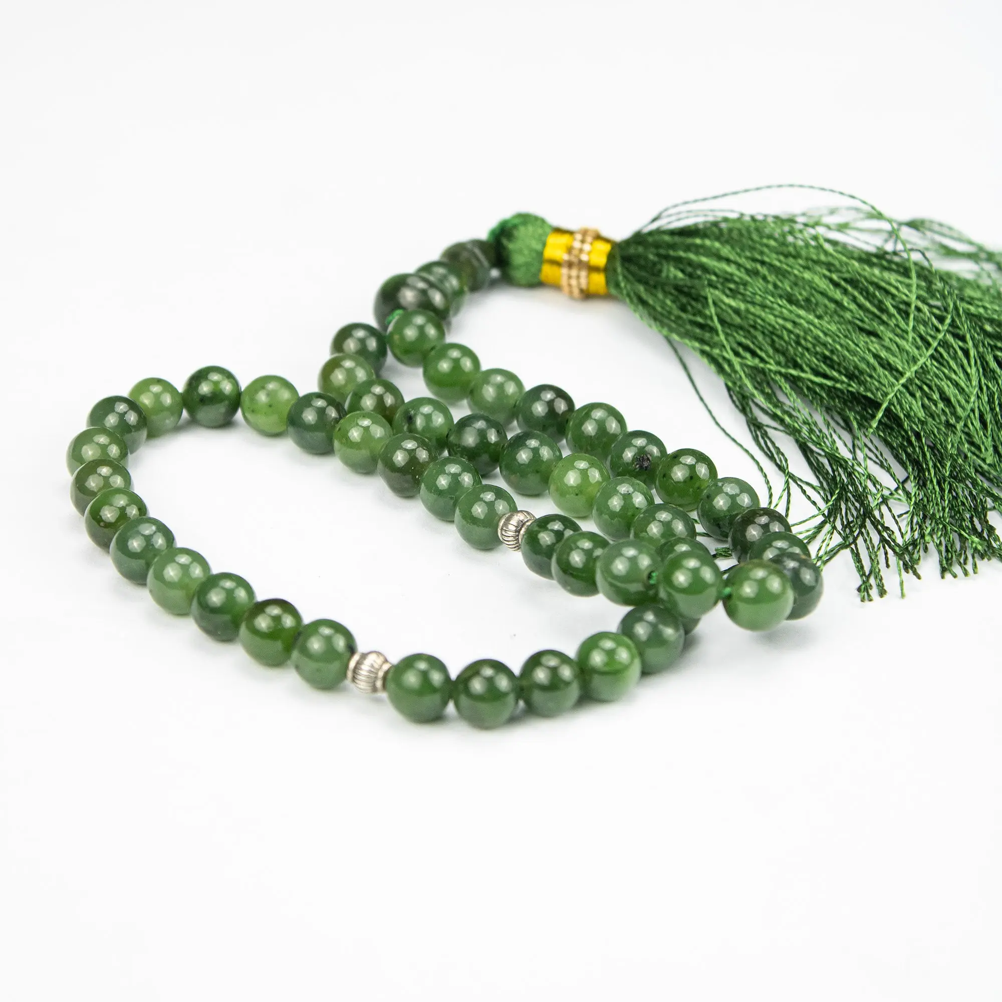 Premium Afghan Nephrite Jade Tasbih – 51 Bead Green Stone Misbaha with Natural Finish