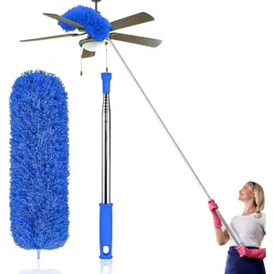 Dusters for Cleaning High Ceiling Fan, Microfiber  Duster with 30'' to 100'' Telescoping Extension Pole, Long Extendable Duster for   Furniture Cobweb - Blue