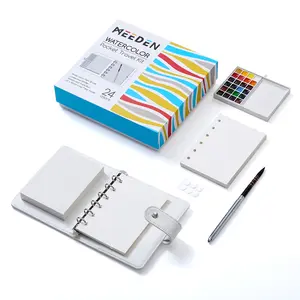 MEEDEN Travel Watercolor Sketch Set - Portable Painting Kit with 30 Sheets Watercolor Paper & 24-Color Paints, Brush & Palette - Water Color Skecthbook Journal for Beginners, Artists Outdoor Plein Air