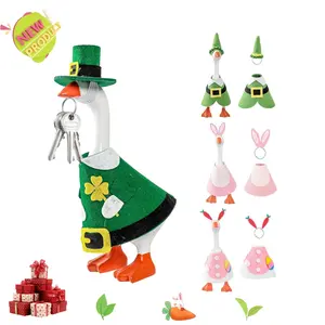 7 In Desk Goose Outfit St. Patrick's Day Desktop Easter Goose Costume Green and Pink Felt Geese Cloth for Cute Porch Statue Spring Home Office Table Decor