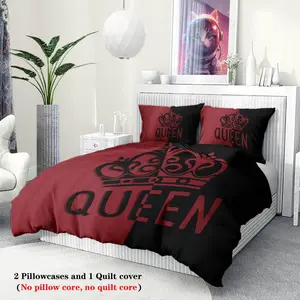 Queen Letter & Crown Print Bedding Set, Quilt Cover Set, Including 1 Count Bedspread & 2 Counts Pillowcase without Filler, Soft Comfortable Bedding Set for Bedroom