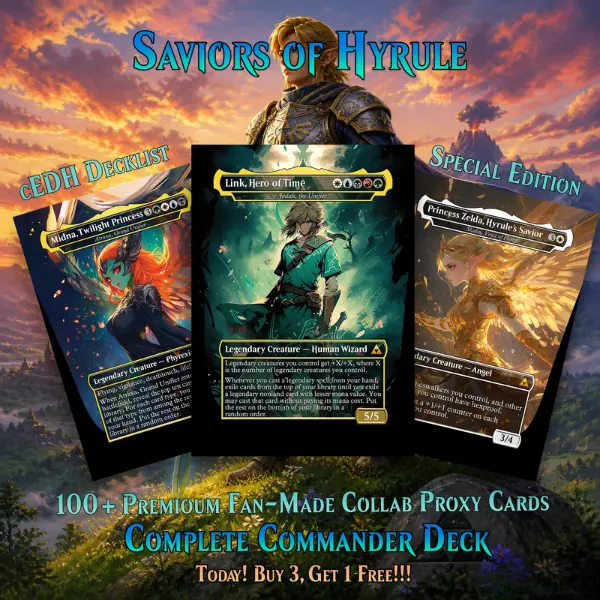Zelda-Inspired Saviors of Hyrule Special Edition Complete Commander Deck – 100+ Cards, Link Five-Color Legendary Synergy, Free-Cast Legends & Fan-Made Custom Art EDH Set