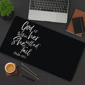 Text Pattern Mouse Pad Divine Psalm Gaming Mouse Pads Black Script Lettering Large Mousepad Rubber Stitched Edges Keyboard Pad XXL Desk Accessories Desk Decor For Office Ideal Gift for Men Women