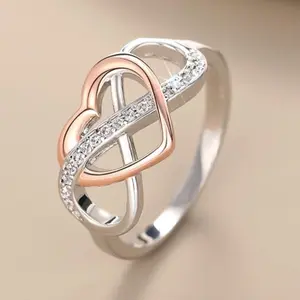 Exquisite Synthetic Zirconia Infinite Ring Classical Two Tone Heart Ring for Women Engagement Wedding Ring Valentine's Day Gift Promise Ring Jewelry