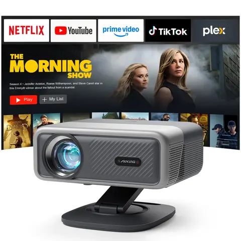 AuKing 800 ANSI Lumen Portable Projector, Native 1080P, Auto Focus & Keystone, WiFi 6 Bluetooth 5.2, 50% Zoom, HDMI/USB-C, Home Cinema for Bedroom