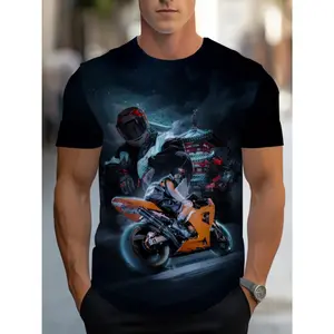 Men'S Motorcycle Racing Graphic T-Shirt - Dynamic Orange & Black Design, Comfortable Casual Wear, Perfect Gift for Biker Enthusiasts, Motorcycle T Shirt