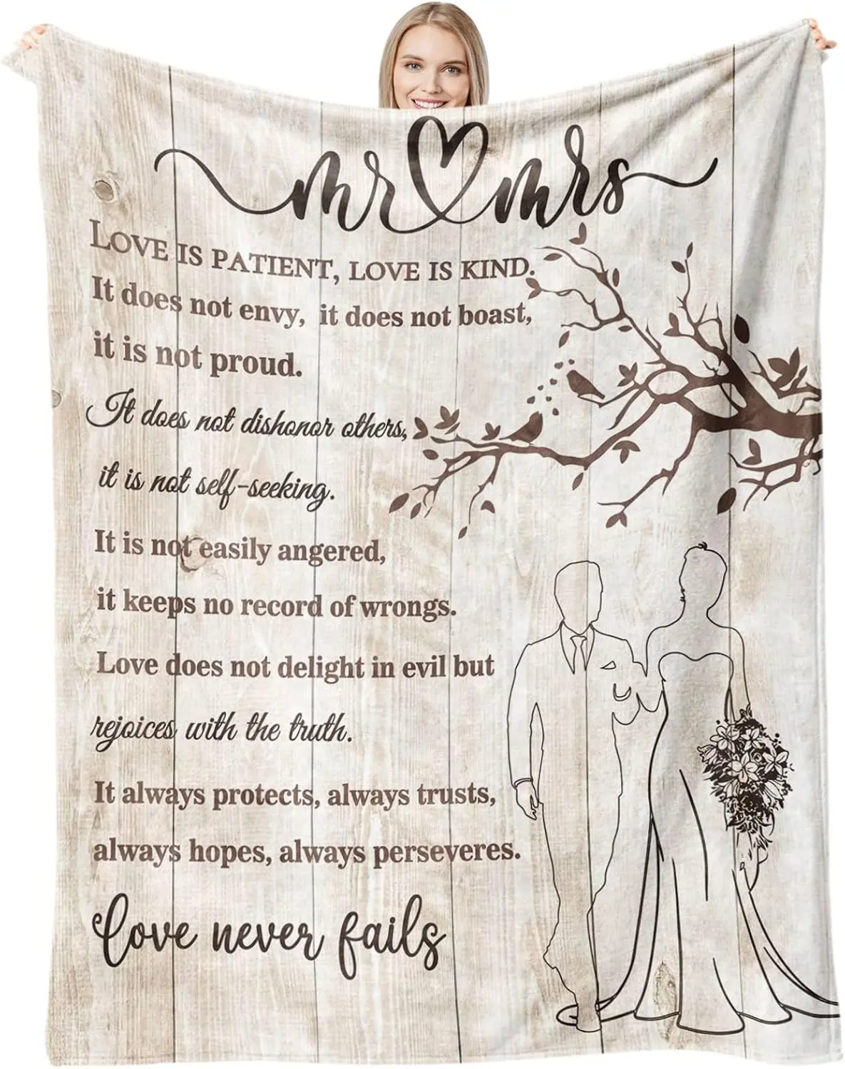 Wedding Gifts for Couples, Bridal Shower Gifts for Bride to Be Soft Blanket | Anniversary Mr and Mrs Gifts, Wedding Gifts for Newlyweds Wedding Throw Blanket 60*80 Inch (Light Khaki)
