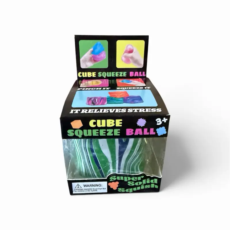 Cube Squeez Ball Green Multicolor Stress Relief Fidget Toy for Adults, Soft Sensory Hand Squeeze Cube