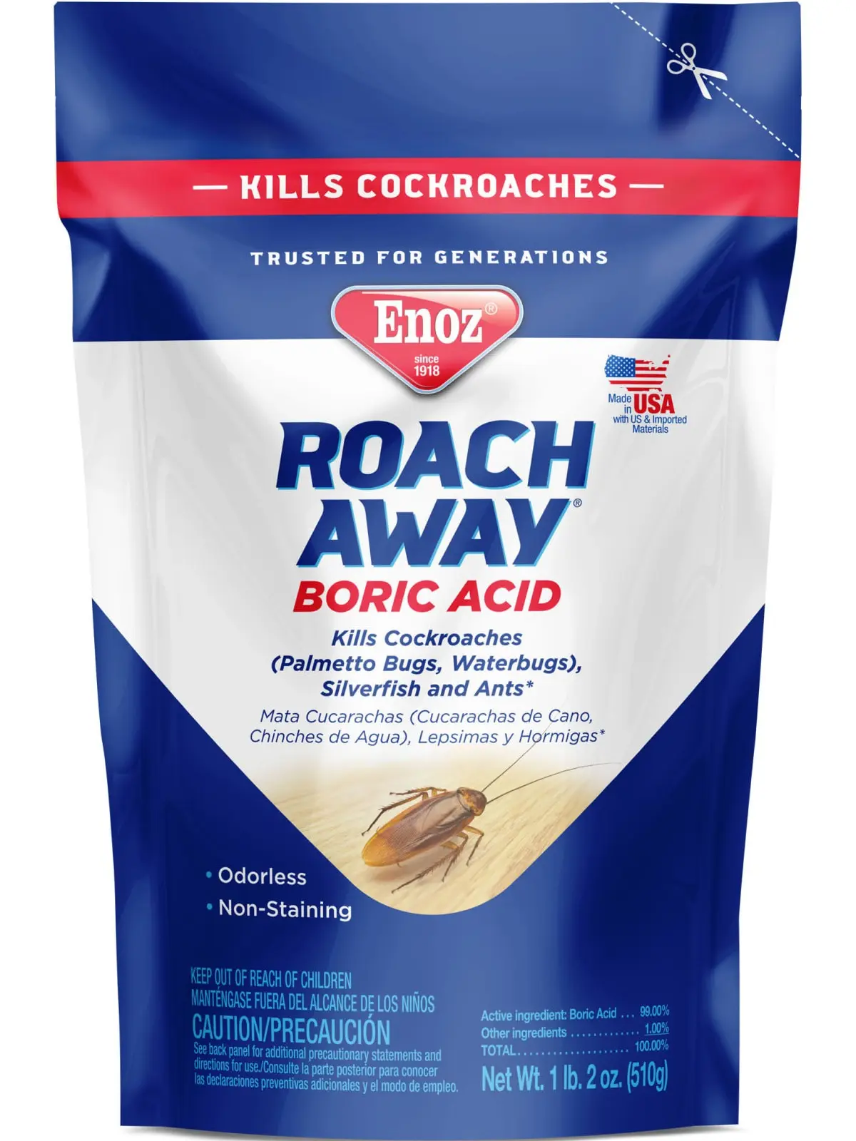 18 oz Boric Acid Roach Killer Powder, Odorless Indoor Insect Control for Roaches, Ants, Silverfish, Waterbugs & Palmetto Bugs