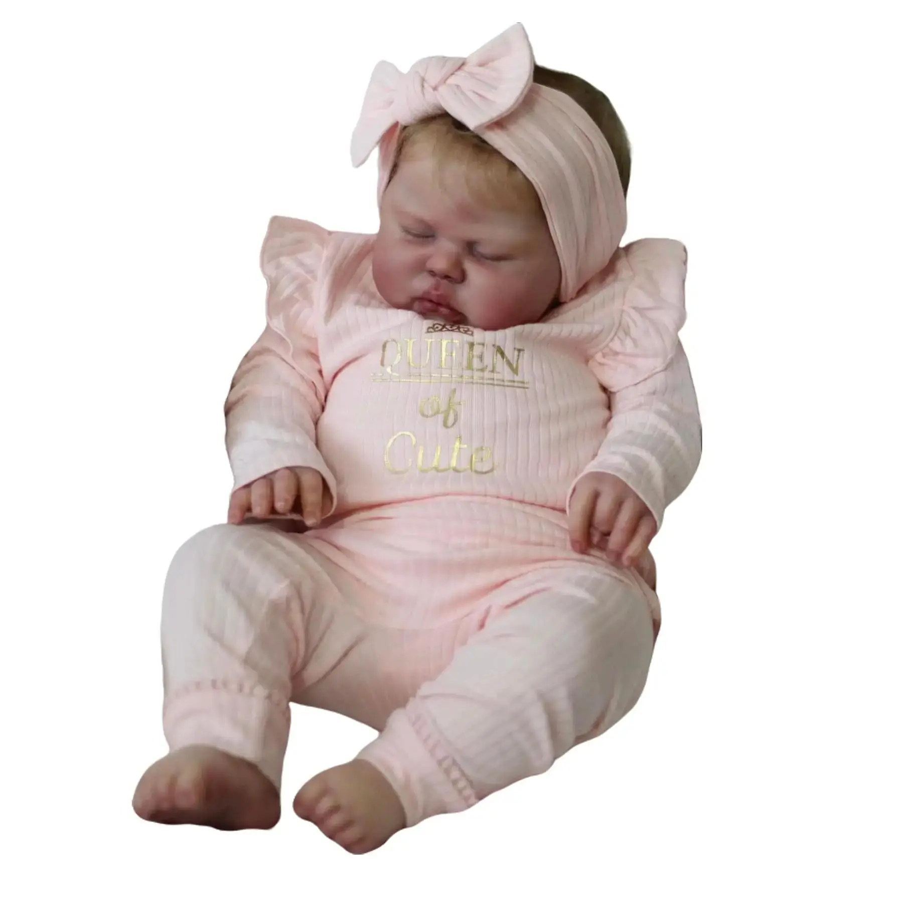 Reborn Toddler Doll 24in Soft Cloth Body Asleep Newborn Baby Girl Dolls with Hair and Chocolate Skin Color for 3+ Years Old Cuddly Gift