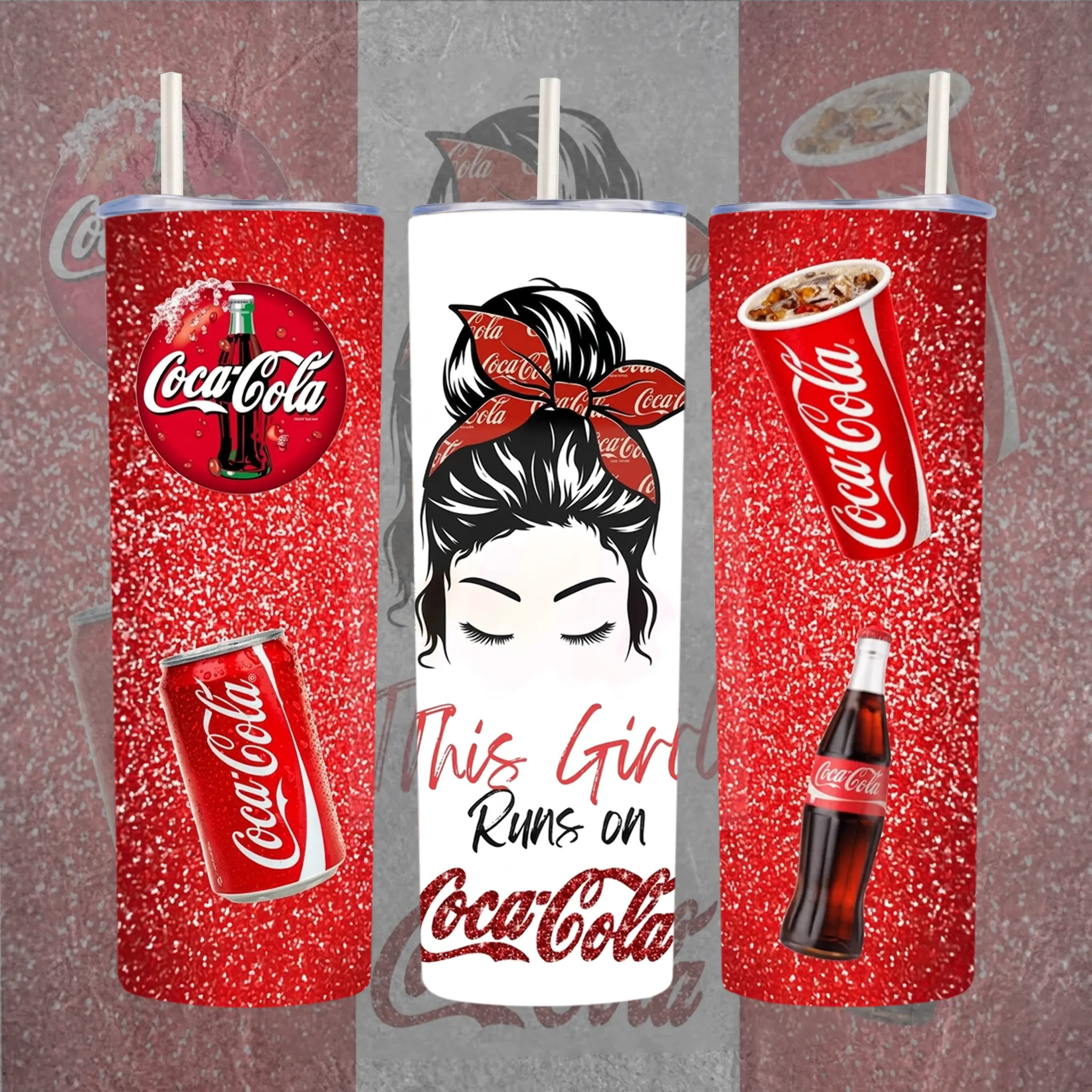 This Girl Runs On Co.ca.Co.la Soda Tumbler 20oz 40oz, Glitter Stainless Steel Travel Mug With Straw, Insulated Cup, Cute Soda Lover Gift For Women