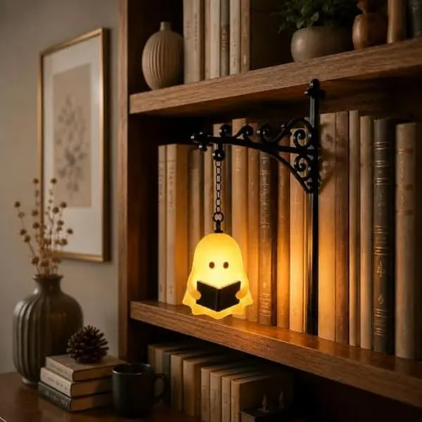 Library Lantern-Decorative Bookshelf Lighting, Mini Bookshelf Lamp Slides Between Books, Warm Amber LED Bookshelf Lights for Book Nook, Shelf Decor Gift for Book Lovers Christmas Halloween Gifts