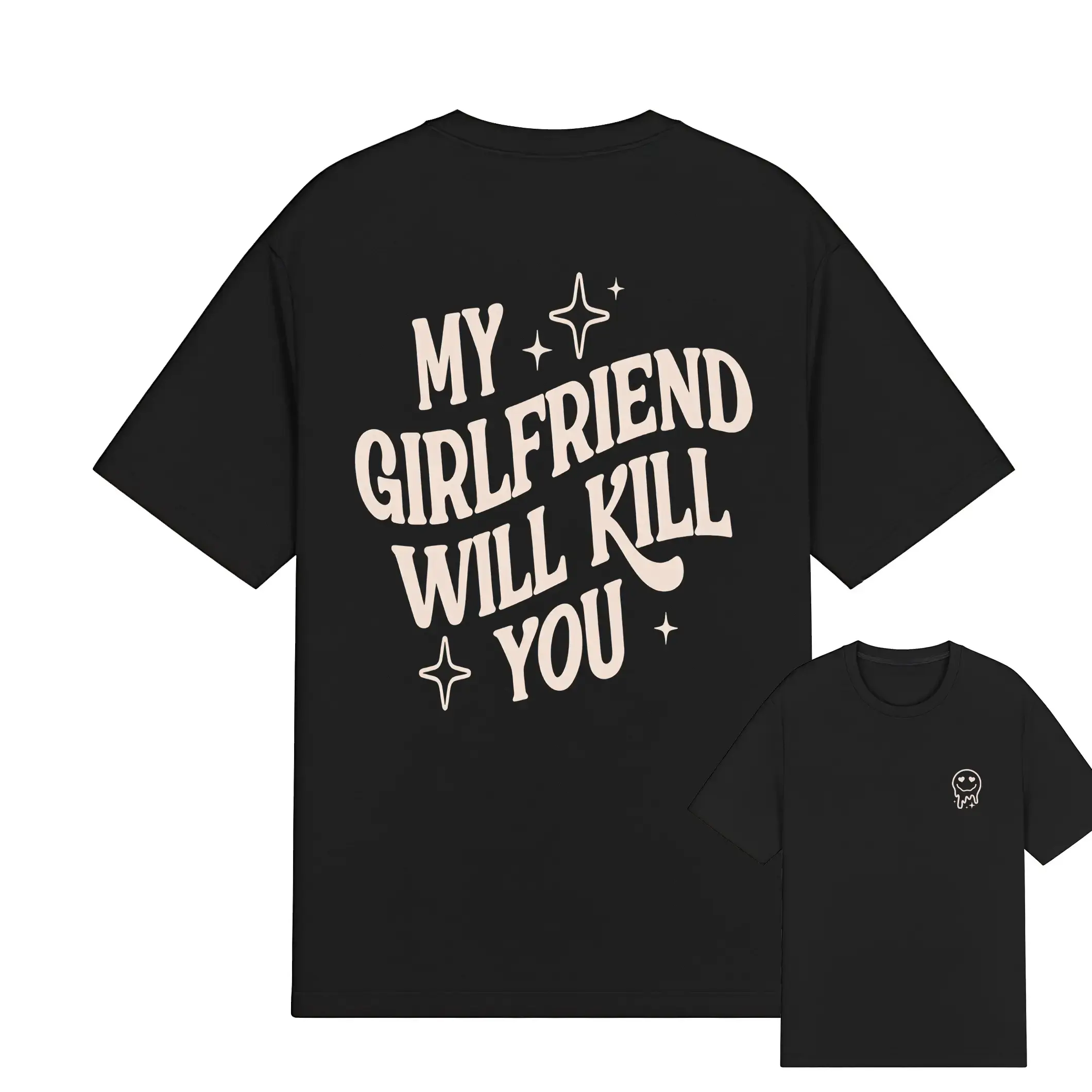 Men's Unisex Round Neck Short-Sleeve T-Shirt Tops - Bold "My Girlfriend or Boyfriend Will Kill You" Graphic, Casual Streetwear, Standard Cut, Multi-Size, Gift Option, All-Season, Bold Text, Shortsleeve, Tshirt, Gifts For Him, Unisex For Couples, Bf/Gf Jok