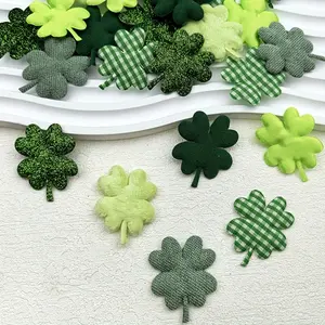 30 green and flashing four-leaf clover patches, double-sided, DIY handicrafts, pet accessories, shoes and hats decoration, St. Patrick's Day decoration, holiday four-leaf clover patches for creative projects.