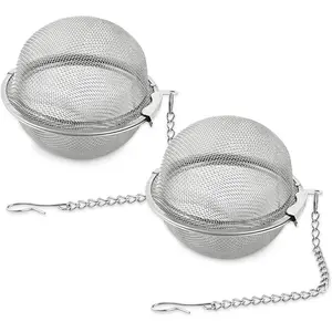 2Pcs Stainless Steel Strainer Tea Balls, 2.83in Diameter Silver Fine Mesh Leak-Proof Style, Fit for Cooking Spices, Soup Ingredients & Teas in Tea Brewing