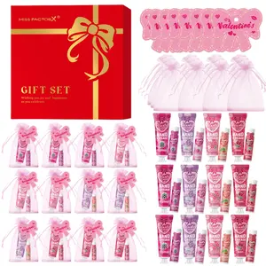 48PCS/Box Bulk Hand Cream & Lip Balm Gift Set - Pink Yarn Bags and 12 Holiday Cards - Great for storing fillers, swag bags, company gifts, giveaways, Easter baskets, teacher thanks, birthday gift bags and wedding thanks gifts