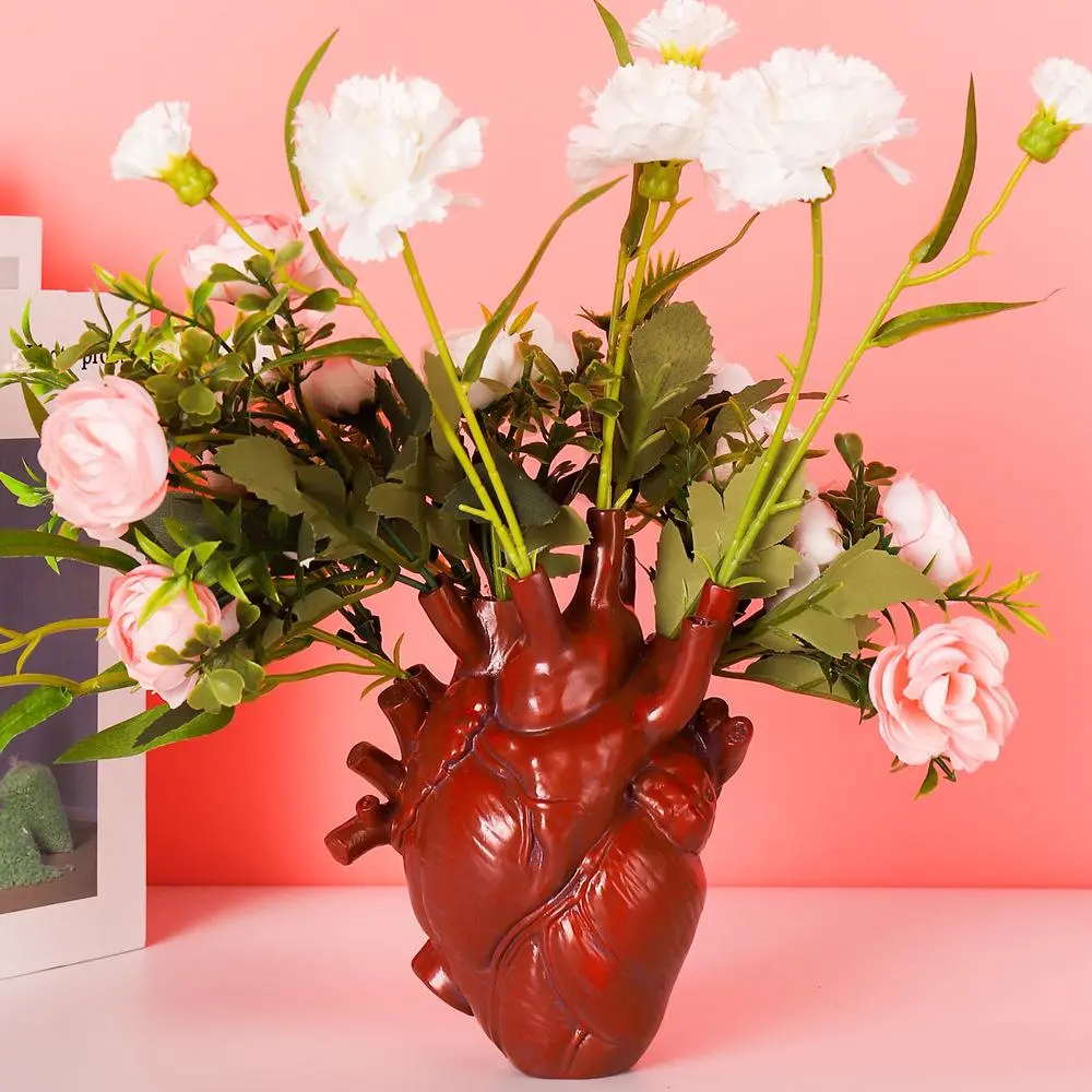 Creative Heart Shaped Resin Vase, Simulated Heart Design Vase, Home Decorative Vase, Desktop Decoration for Living Room, Flower Arrangements, and Gifts, Ornaments