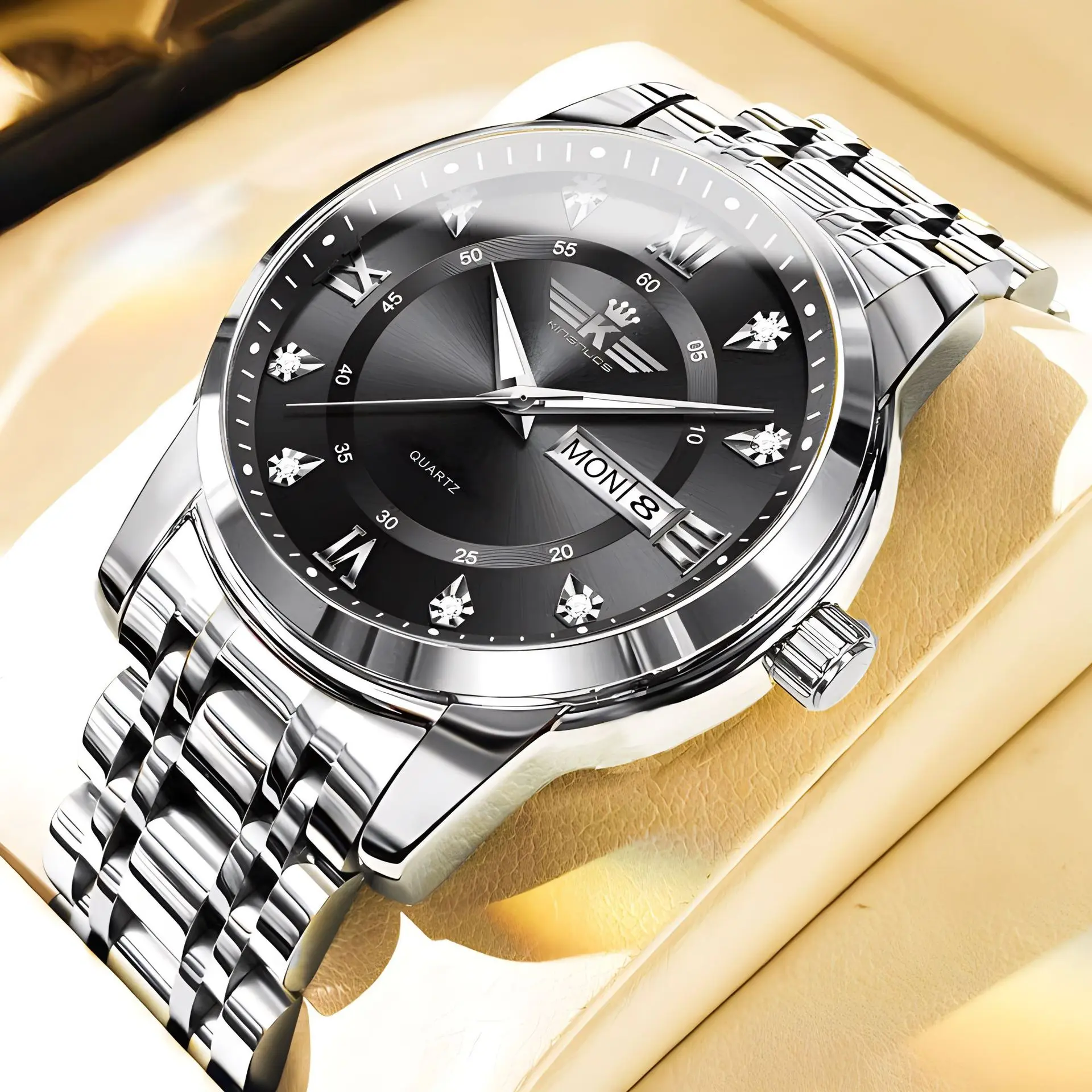 Silver strap with black surface (butterf