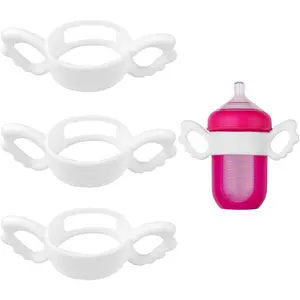 VVH 3 Pack Baby Bottle Handles for Boon Nursh Reusable Silicone Pouch Baby Bottles, Silicone Bottle Holder for Easy Grip, Quick Install, Easy for Little Hands to Hold, Eay to Clean, White