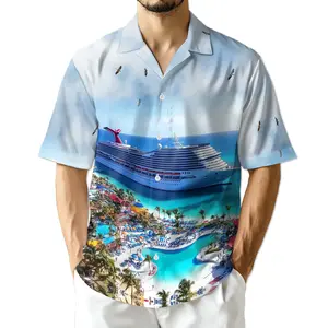 US Cruise Ship Grand Turk in the Beach Aloha Hawaiian Shirt for Men, Button Down Summer Beach Short Sleeve, Tropical Style, Sizes S-5XL