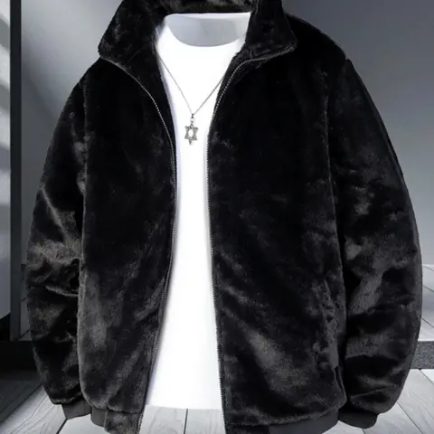 Men's Winter Plush Imitation Mink Velvet Fleece Lapel Jacket - Thick, Warm, Plus-Size, Stylish Long-Sleeve Hooded Zip-Front Menswear Outerwear for Snow, Old Money Outfits (Long Sleeve Tops Included)