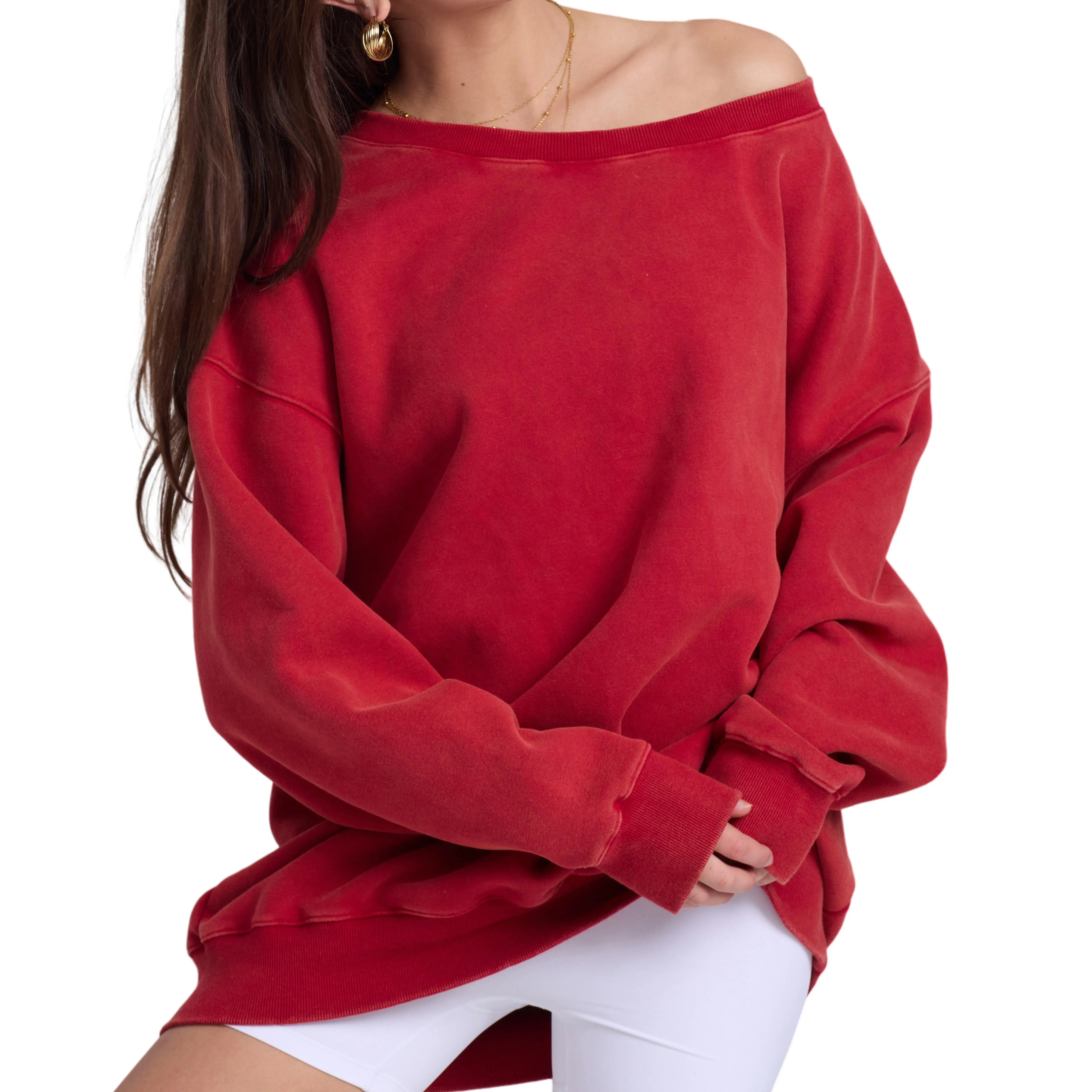 Hatant Stylish Street Fashion Pullover for Women with Soft Batwing Sleeves and Big Round Neck - Breathable and Comfortable Casual Sweatshirt for Valentine's Day Gifts