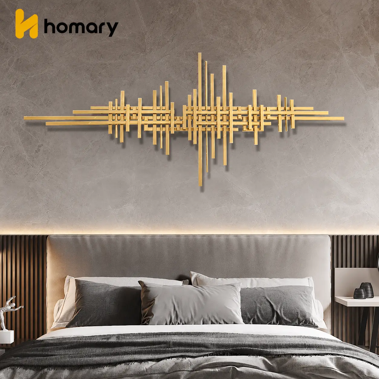 Homary 47.2"x19.7" Hangable Handcrafted Geometric Gold-Line Metal Wall Art, Long-Lasting Modern Abstract Home Decor, Universal Hanging Supply for Living Room
