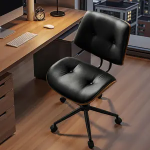 ALTRIGUS Armless Desk Chair, Modern Office Chair no Arms, Vanity Chair, PU Leather Computer Task Chairs, Ergonomic Desk Chairs for Home Small Space, Dorm, Adjust Height Swivel with Wheels
