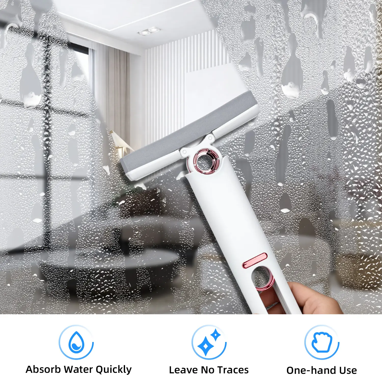 Mcbazel Portable Lightweight Self-Squeezing Absorbent Cotton Mini Mop - Wet and Dry Floor Cleaning Tool for Bathroom, Kitchen, Car
