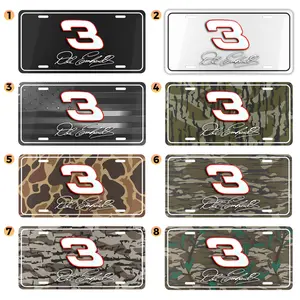 Dale Earnhardt Signature Number 3 Camo License Plate, 12" x 6" Aluminum Vanity Tag, NASCAR Fan Gift, Woodland Camo, Durable Car Plate