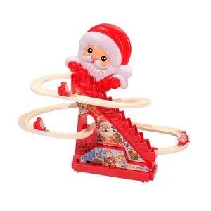 Electric Santa Claus Climbing Stairs Toy Multifunction with Lights & Music, Electric Track Slide Set for Kids, Includes 3-12 Santas, Battery Operated