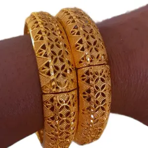 Gold Plated Waterproof Tarnish Free Bangle Bracelet with Intricate Filigree Design for Everyday Wear