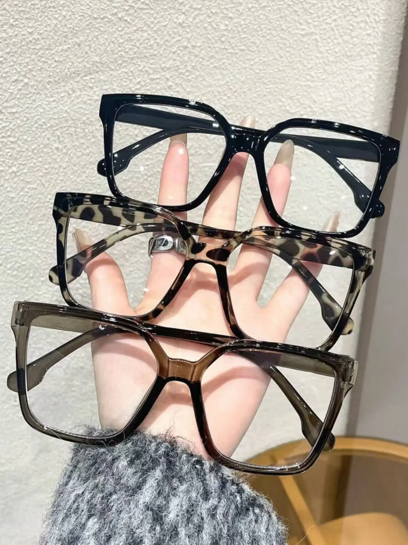 Women's Plastic Large Frame Glasses Set, Fashion Frames, Fashionable Casual Style, Durable PC Lenses, Simple Design, All Seasons Wear, Trendy Accessories