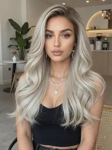 13x4 HD Lace Front Wig 18 Inch Body Wave Ombre Brown Silver Synthetic Heat Resistant Hair Natural Looking Comfortable Daily Wear for Women Lace Frontal Wig