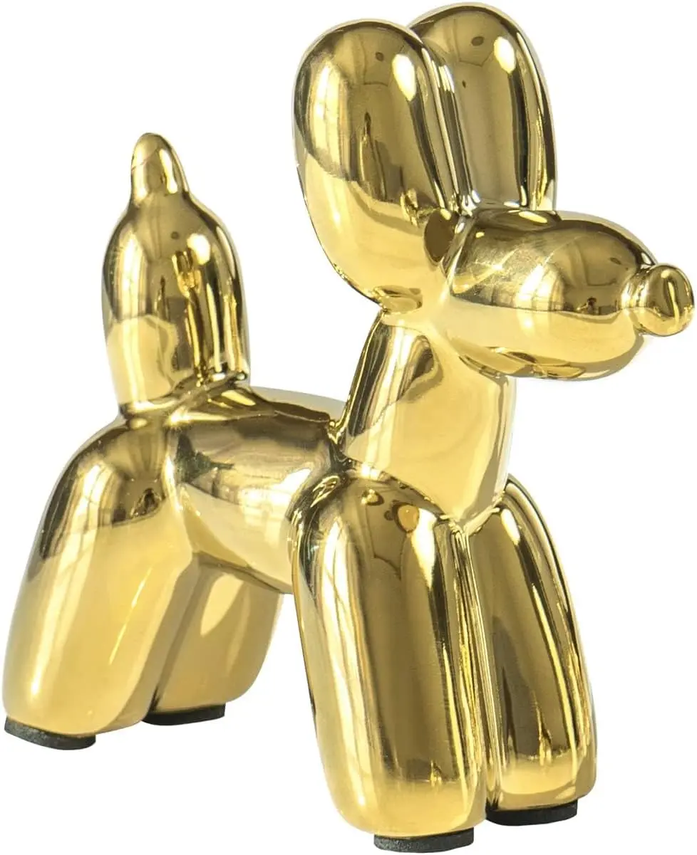 Notakia Cute Shiny Smooth Ceramic Balloon Dog Sculpture - Handmade Modern Small Animal Statue with Gold Accent, Ideal Gift for Living Room Desktop Home Decor