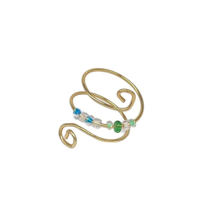 Handmade Fidget Ring with Colorful Beads - Rotating Beads for Stress Relief, Comfortable Fit, Available in Gold or Silver Finishes