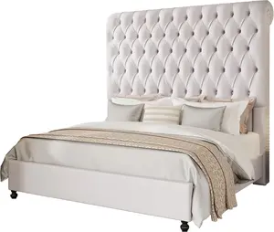 [MothersDayGift]VanAcc Bed Frame with Sleigh Headboard 60" Tall Velvet Upholstered Platform Bed, No Box Spring Needed/Christmas Gift#SummerVibes