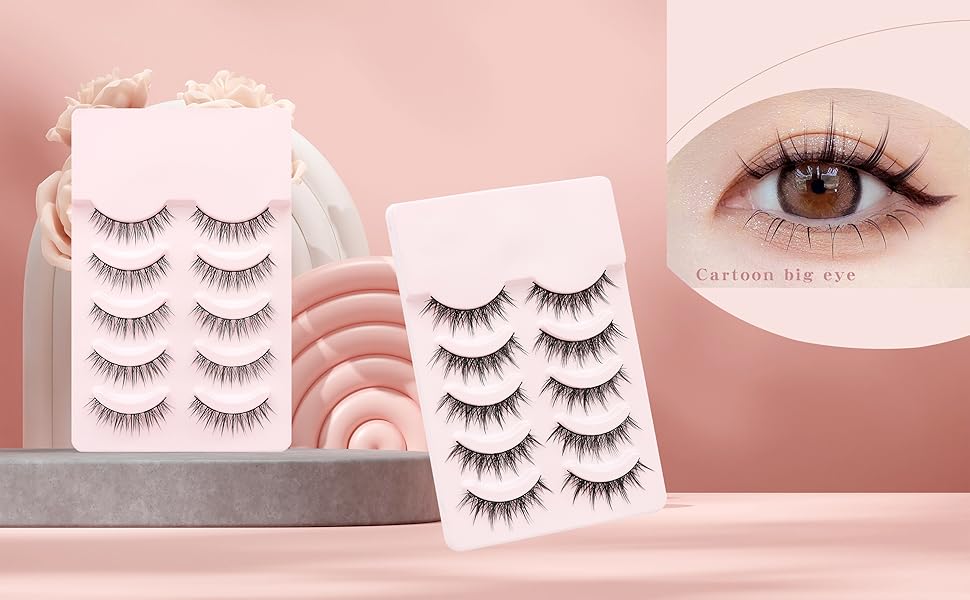 Natural Look Cat Eye Short False Eyelashes Wispy Fake Mink Soft Comfortable Fluffy Lashes (5 Pairs, N215)