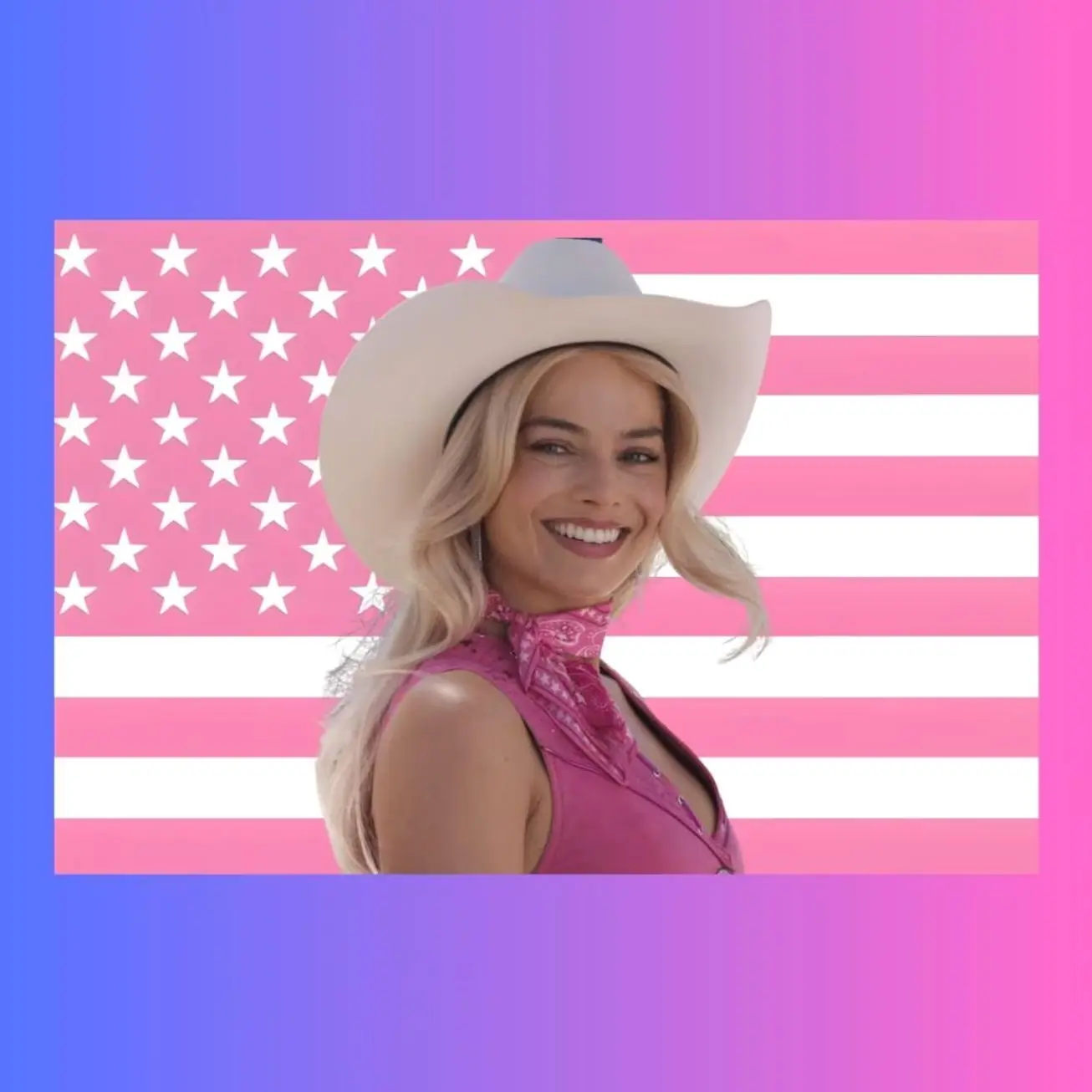 Margot Robbie Western Barbie Flag | Pink Cowgirl | Barbie Movie Wall Art | Y2K Glam Dorm Decor | Aesthetic Pink Banner | Western Chic Decor