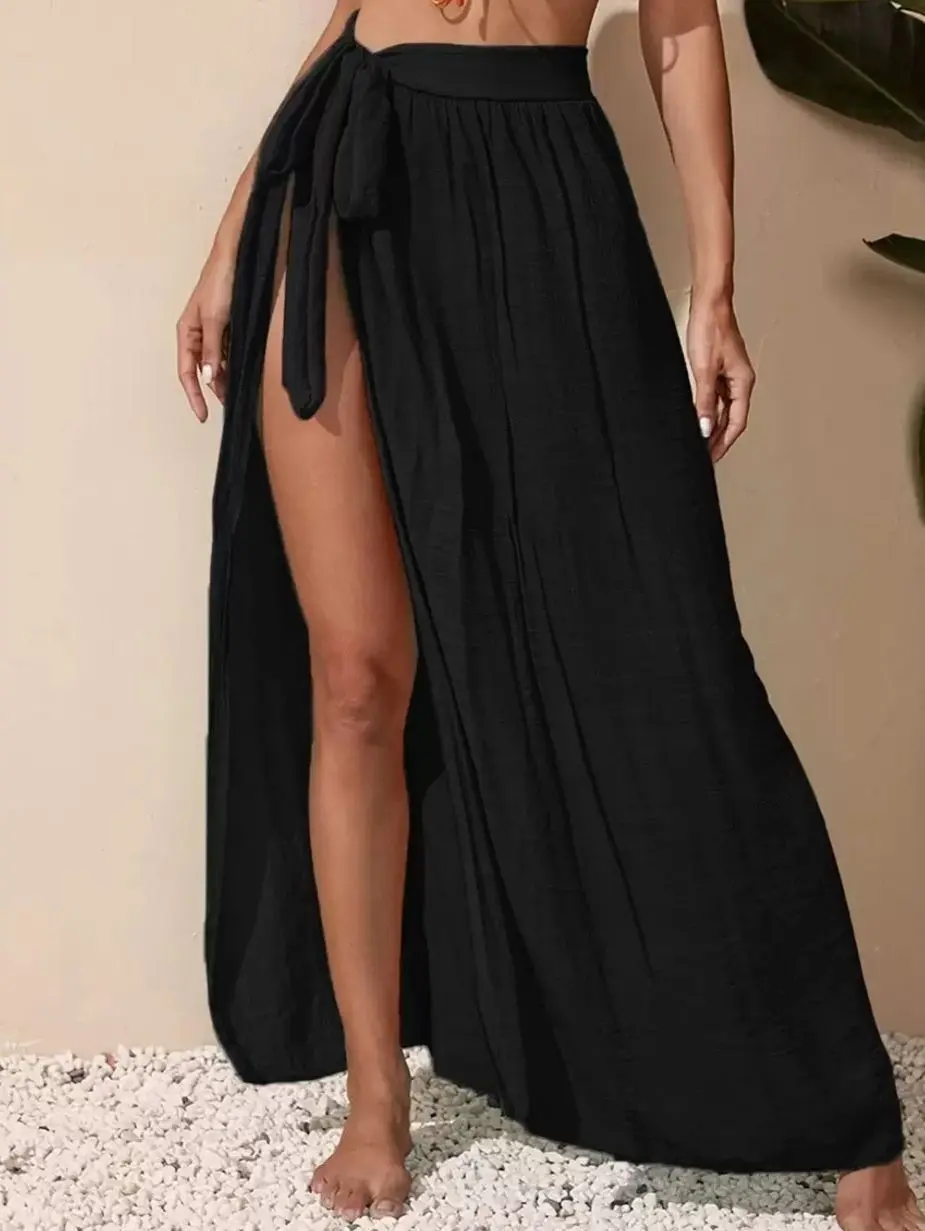 Knot Waist Beach Cover-Up Skirt, Adjustable Sarong Wrap for Summer Swimwear