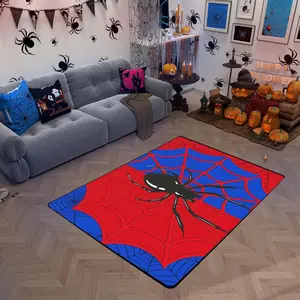 Feelyou Halloween Spider Arachnid Web Kids Area Rug - Flannel Top, Gothic Theme, Multi-Size Non-Slip Indoor Floor Mat, Black Red Blue Living Room Couch Decor