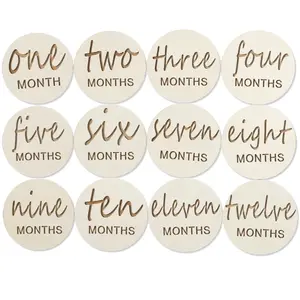 12pcs Wooden Baby Monthly Milestone Cards, Pregnancy Baby Growth Milestone Wood Discs Months Signs for Baby Boy and Baby Girl, Great Fathers Day Gift