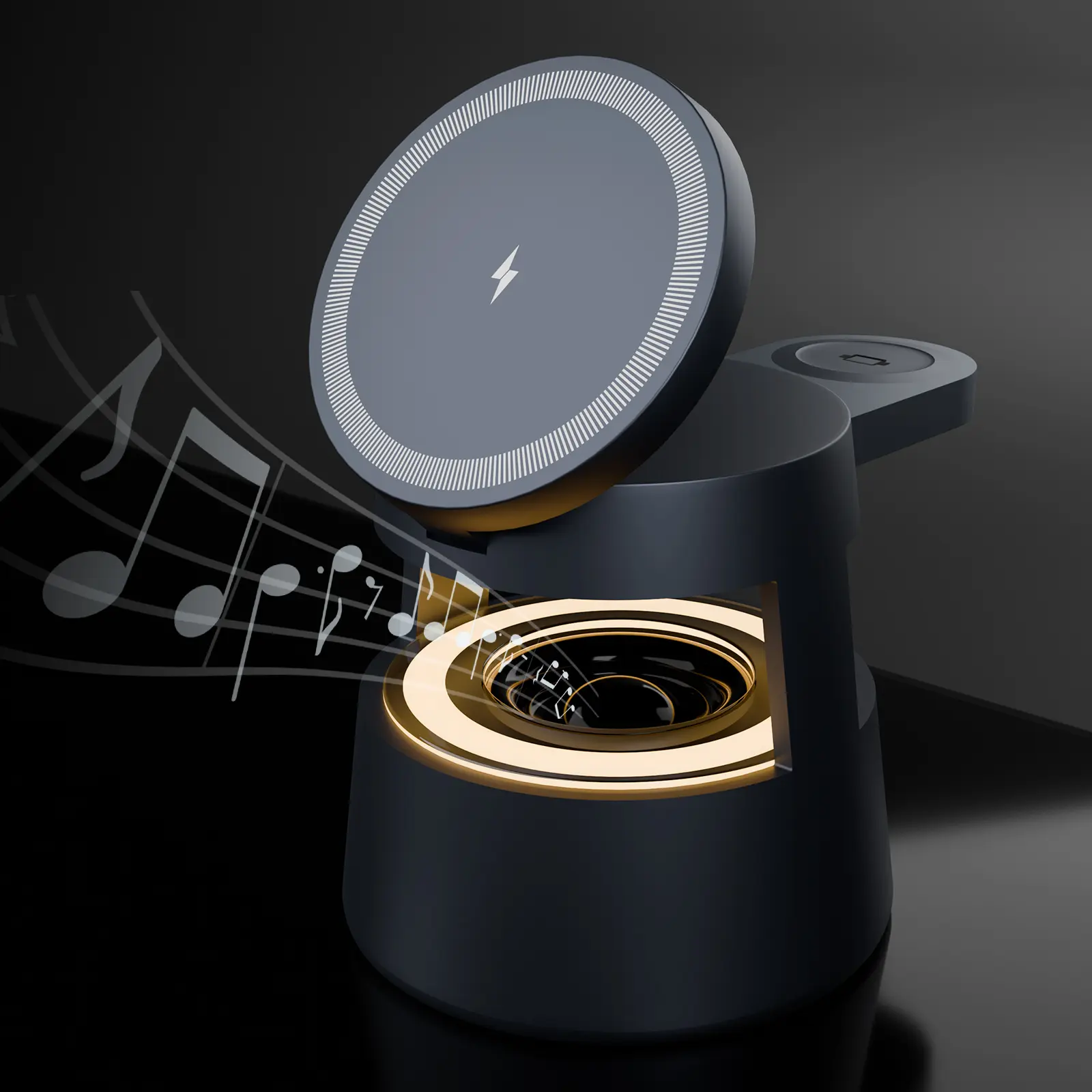 5-in-1 Wireless Charger: Fast Charging for Ecrphone, Watch, Stereo & Night Light, Compact & Travel-Friendly Wearable Chargeable