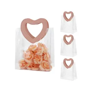 3/pcs Pink Gift Bag With Heart-Shaped Handles, Reusable Transparent Plastic Gift Bag, Bridal Party, Heart Shape, Anniversary, Valentine's, Mother's Day Gifts, Gift Wrapping Supplies