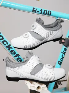 Unisex Cycling Shoes, Indoor Road Bike Shoes, Sporty PU Leather, Wide Fit, Colorblock Design, All Seasons, Professional Style