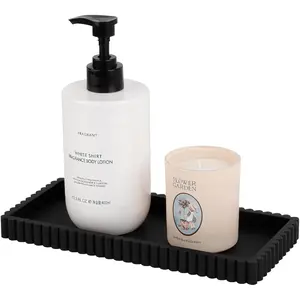 Silicone Bathroom Tray Small Vanity Organizer Rectangle Sink Caddy Sponge Holder for Kitchen Counter Decor, Holds Dish Soap Perfume Candle, Black