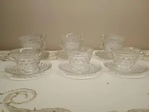 Fostoria American Cubist Tea Cup And Saucer Sets (9 Sets - 18 Pieces)