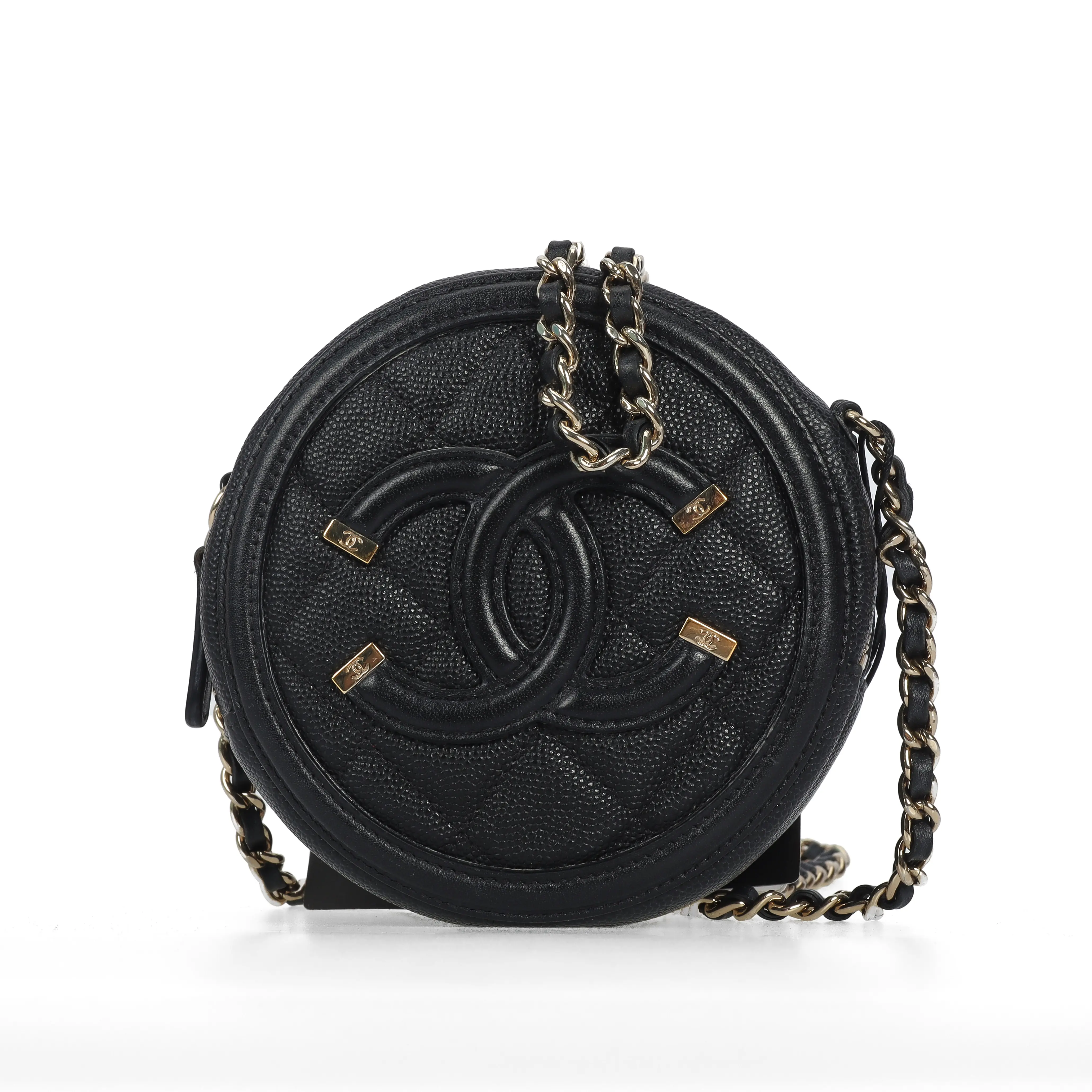 Pre-owned CHANEL Calfskin Leather Shoulder bags Round Quilted Black 33521728